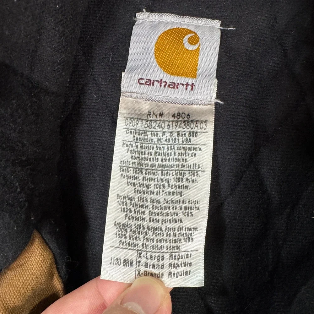 Carhartt Mens XL Reg J130 BRN J01 Duck Quilted Flannel Lined Hooded Work Jacket